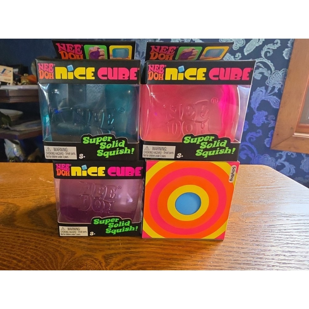 Nee Doh 3 Nice Cube & 1 Color  change Complete Lot of 4  -Blue Purple & Pink
